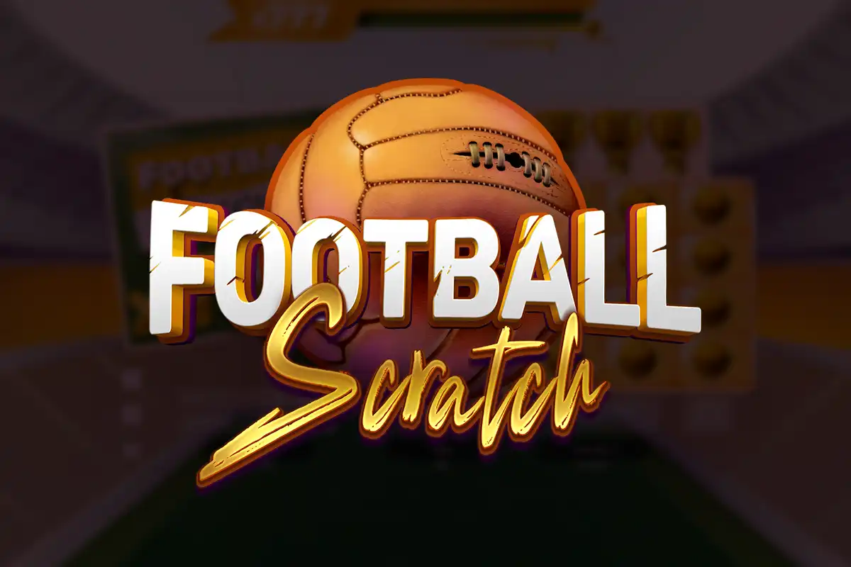 Football Scratch kaparós sorsjegy játék borítóképe, amely a futball és a szerencsejáték izgalmát ötvözi, retró stílusban.