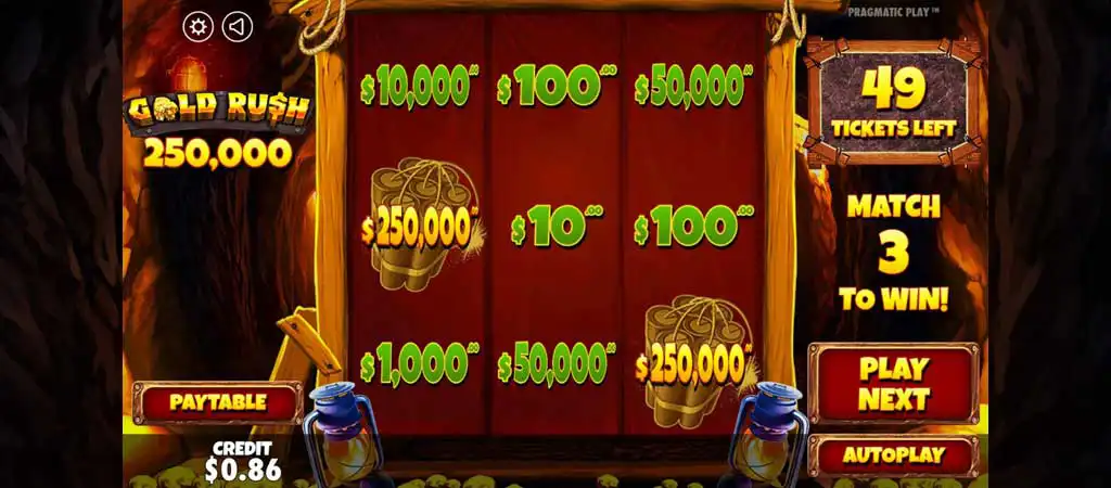 Gold Rush online kaparós sorsjegy, Pragmatic Play