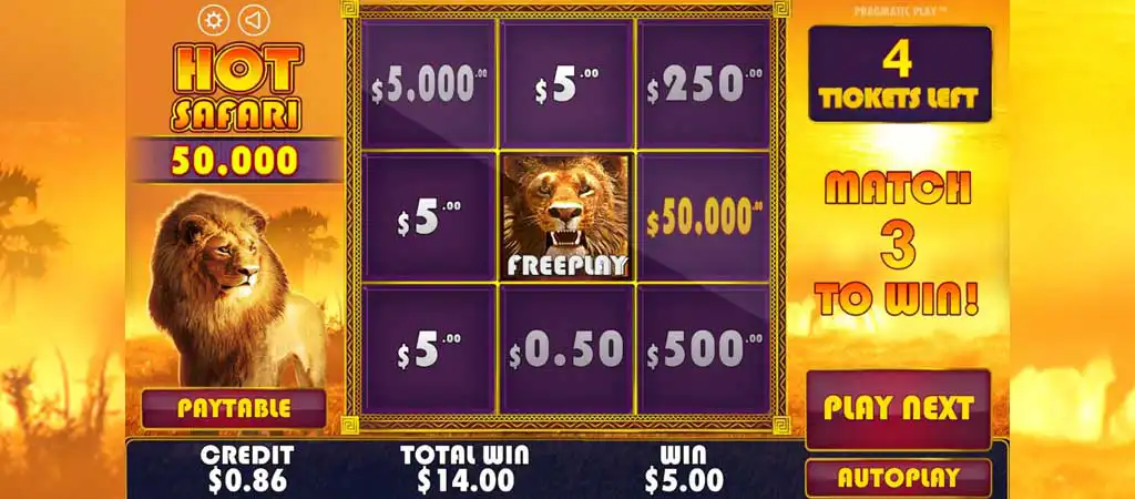 Hot Safari online kaparós sorsjegy, Pragmatic Play