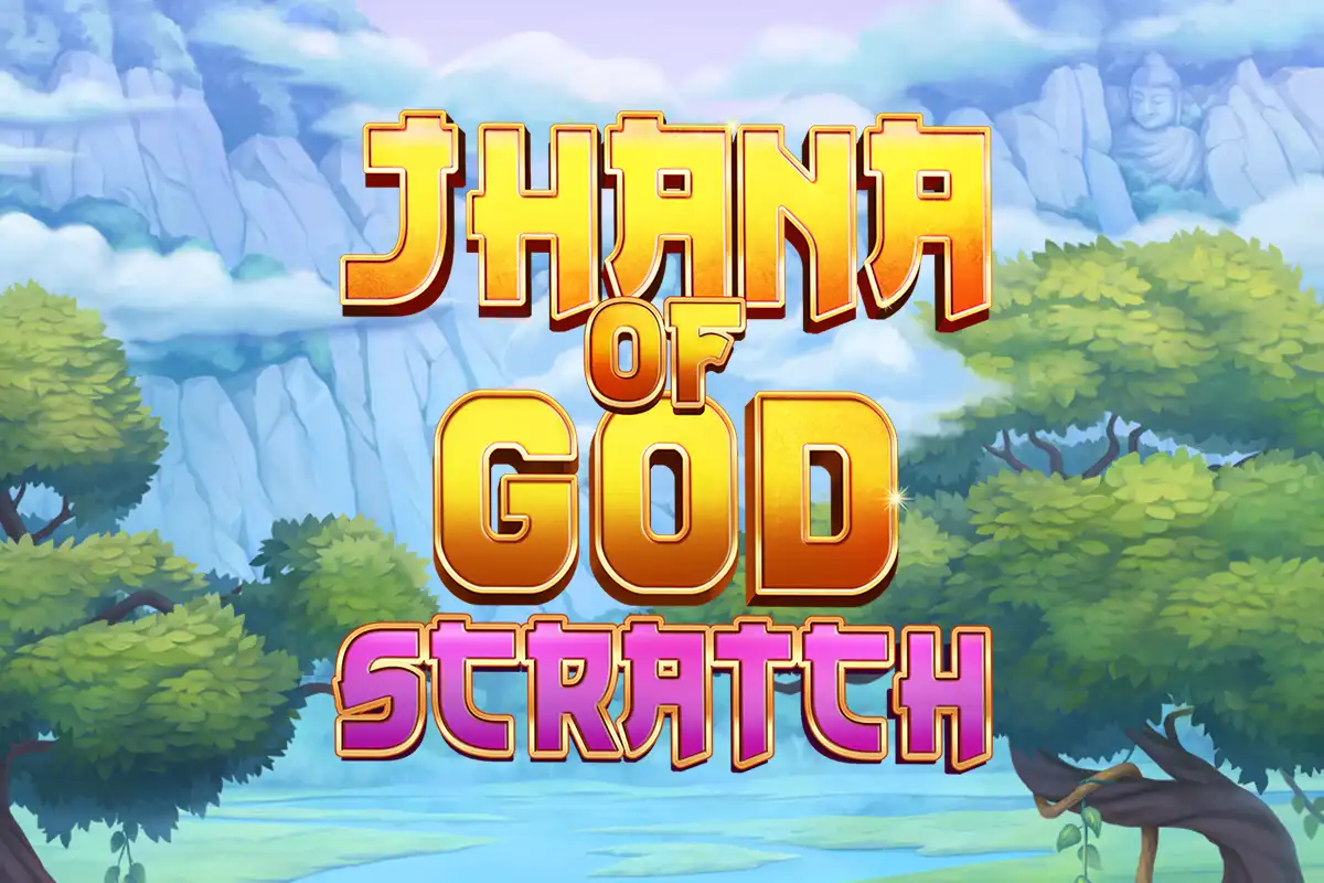 Evoplay Jhana of God: Scratch online kaparós sorsjegy játék logója, a délkelet-ázsiai dzsungelek hátterében.