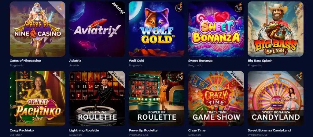 Ninecasino népszerű kaszinó játékai.