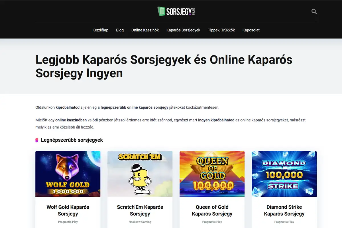 Sorsjegy.online, Weboldal, Sorsjegyek