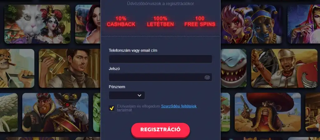 Vavada Casino regisztrációs oldal: 10% cashback, 100% letétbónusz, 100 ingyenes pörgetés.