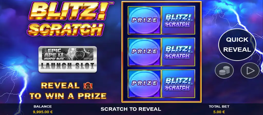 Vill&aacute;m t&eacute;m&aacute;j&uacute; kapar&oacute;s sorsjegy j&aacute;t&eacute;k Blitz! Scratch c&iacute;mmel a Playtech-től, vill&aacute;ml&oacute; &eacute;gbolt h&aacute;tt&eacute;rrel &eacute;s a j&aacute;t&eacute;k c&iacute;m&eacute;vel.