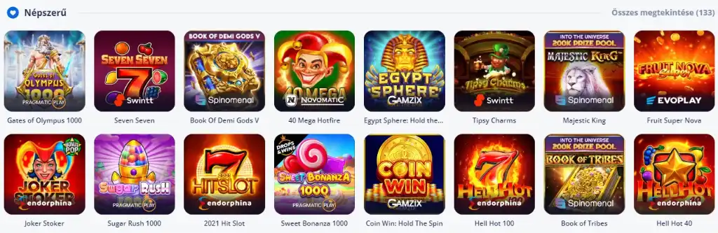 Népszerű online kaszinójátékok a Vulkan Vegas kaszinóban, különféle játékszolgáltatóktól.