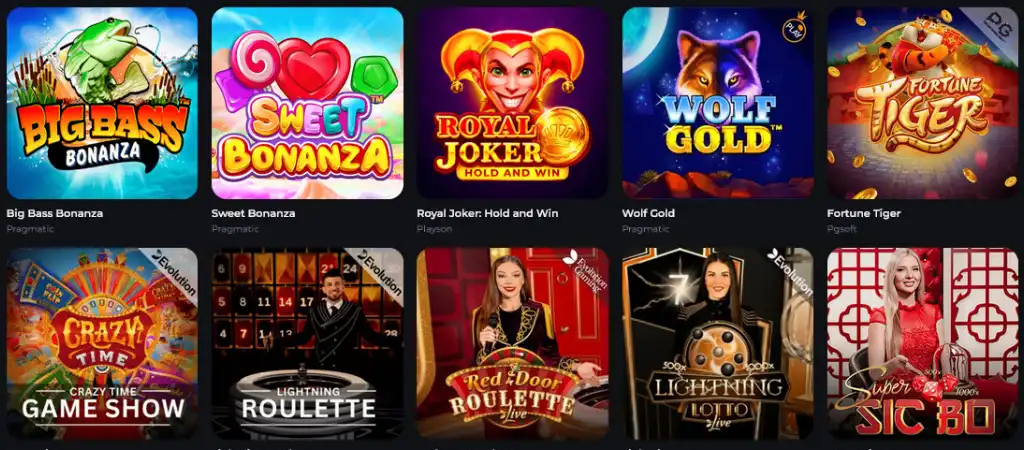 BetonRed kaszinó játékok, többek között népszerű slotok és asztali játékok, mint a Wolf Gold és a Lightning Roulette.