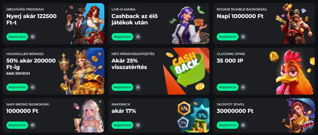 Különböző bónuszok és promóciók a BetonRed kaszinóban, beleértve magas összegű bónuszokat és cashback ajánlatokat.