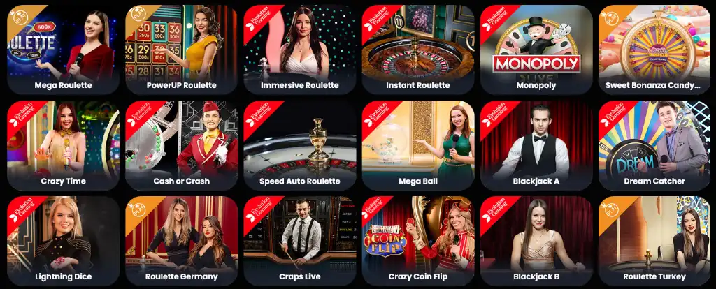 Cosmobet Casino élő kaszinó játékok széles választéka, többek között rulett, blackjack és Dream Catcher.