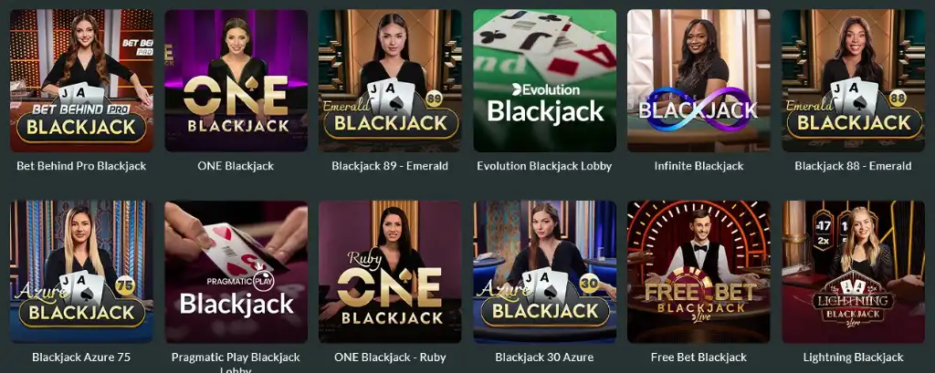 A Lemon Casino online blackjack lobbyja, ahol különböző élő blackjack asztalok közül választhatnak a játékosok. Az osztók elegáns kaszinókörnyezetben fogadják a játékosokat.