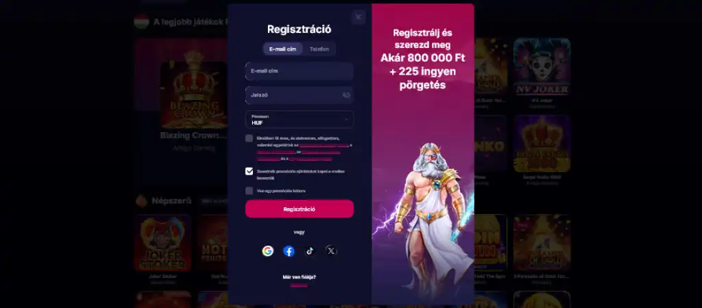 Regisztráció az NV casinoba, szerezd meg az akár 800000 Ft bónuszt és 225 ingyen pörgetést.