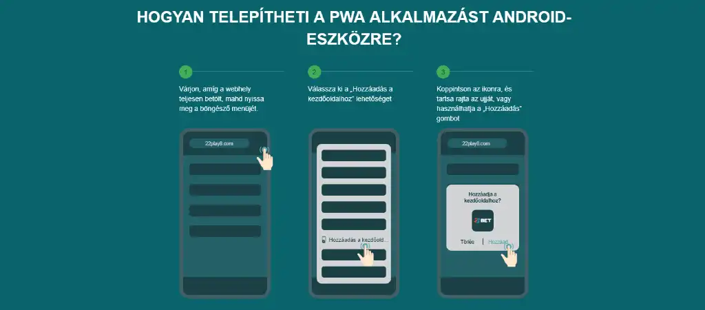 22bet mobil alkalmazás telepítési útmutató Androidra, gyors hozzáférés a kezdőképernyőről