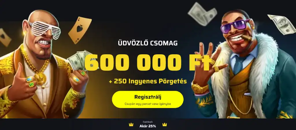 BDMbet kaszinó üdvözlő bónusz csomag, 600 000 Ft és 250 ingyenes pörgetés új játékosok számára.