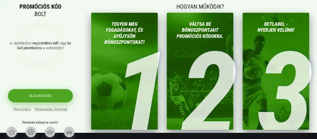 BetLabel promóciós kód bolt, ahol a játékosok bónuszpontokat válthatnak be jutalmakra.