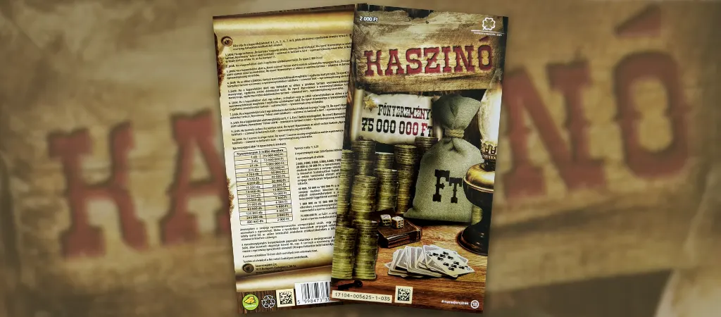 Kaszin&oacute; kapar&oacute;s sorsjegy, k&aacute;rty&aacute;s &eacute;s zsetonos diz&aacute;jn&uacute; hagyom&aacute;nyos magyar kapar&oacute;s j&aacute;t&eacute;k 75 milli&oacute; forintos főnyerem&eacute;nnyel