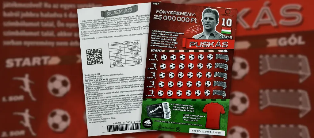 Pusk&aacute;s 500 kapar&oacute;s sorsjegy, futball t&eacute;m&aacute;j&uacute; hagyom&aacute;nyos magyar sorsjegy 25 milli&oacute; forintos főnyerem&eacute;nnyel
