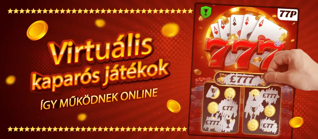 Virtuális kaparós játékok bemutató képe online környezetben, nyerő szimbólumokkal, érmékkel és szerencsejáték grafikával