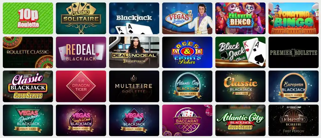 Energy Casino asztali játékok választéka blackjackkel, rulettel és baccarat játékkal