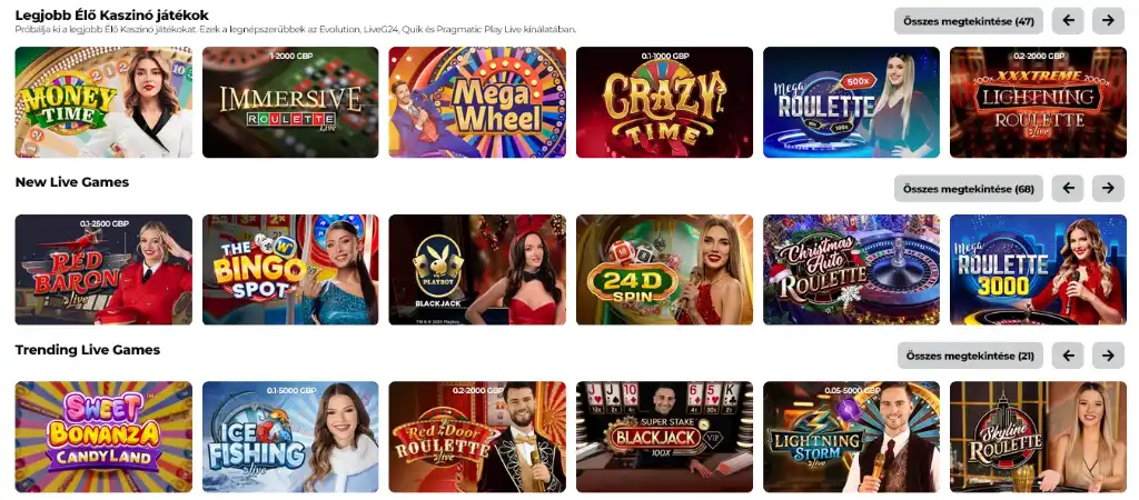 Energy Casino élő kaszinó játékok rulettel, blackjackkel és show jellegű játékokkal