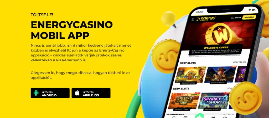 Energy Casino mobilalkalmazás Androidra és iOS-re online kaszinó játékokkal