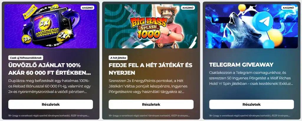 Energy Casino online kaszinó bónuszajánlatok új és meglévő játékosok számára