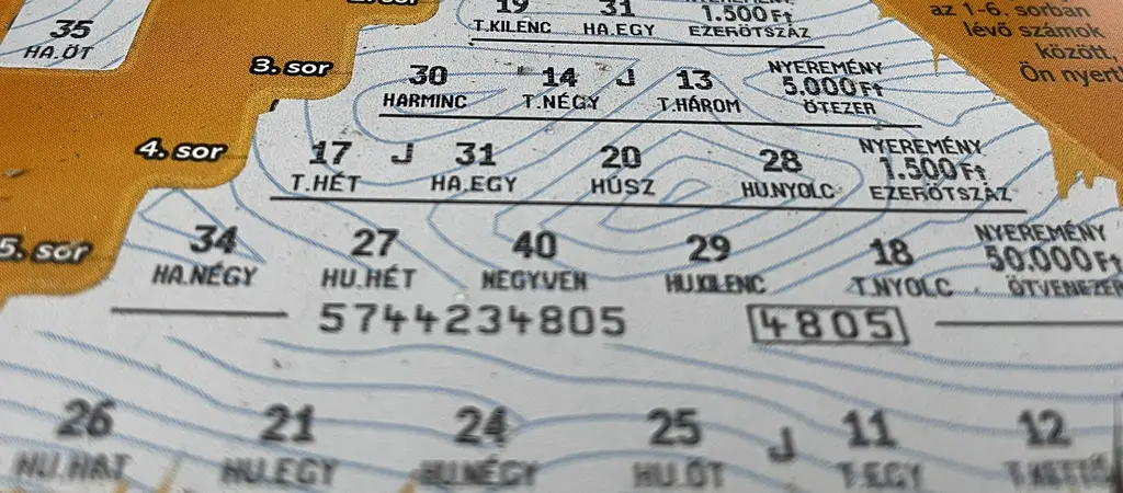 Kapar&oacute;s sorsjegy betűk&oacute;d ellenőrz&eacute;se &eacute;s nyerem&eacute;ny meg&aacute;llap&iacute;t&aacute;sa sz&aacute;msorok alapj&aacute;n Magyarorsz&aacute;gon