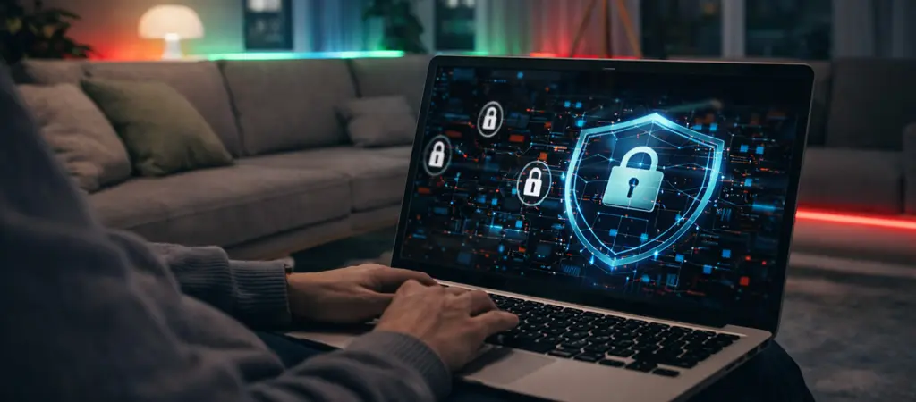 Laptop képernyőn digitális lakat ikon, az online kaszinók adatvédelmének és biztonságának szemléltetése
