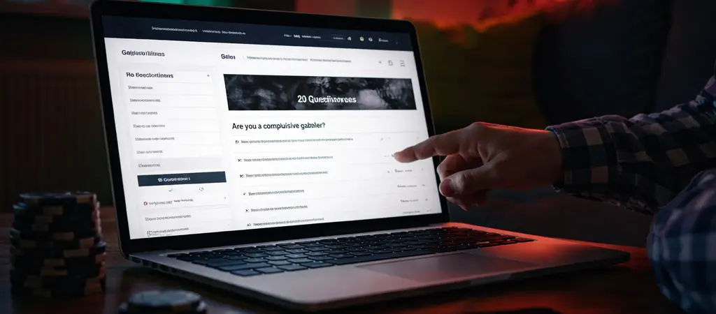 Felelős szerencsejáték kérdőív laptopon, amely segít felismerni a problémás játék jeleit