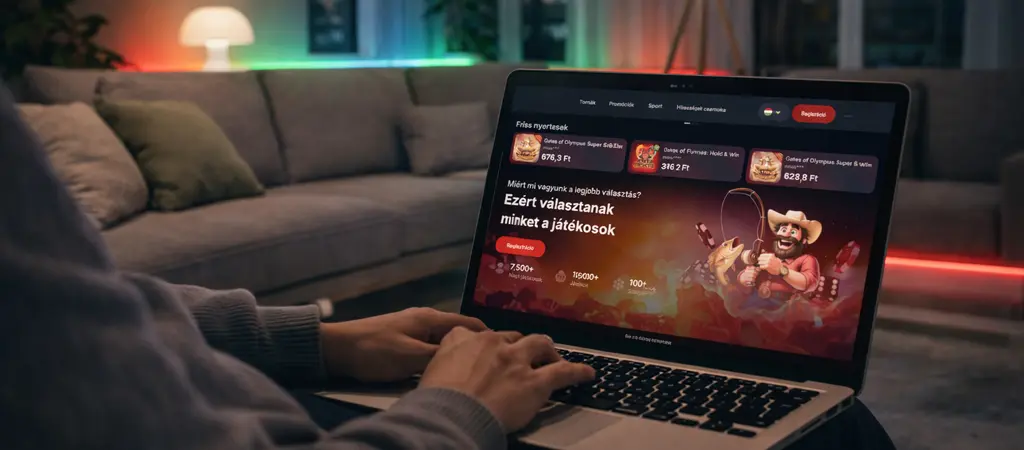 Felhasználó online kaszinó regisztrációs oldalt néz laptopon külföldi kaszinó platformon