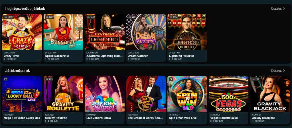 Royal Sea online kaszinó élő kaszinó játékai rulettel, baccarat-tal és műsorvezetős játékokkal