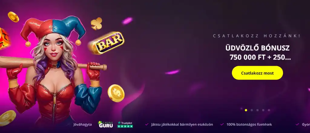 Slotoro kaszinó promóciós banner 750 000 Ft üdvözlő bónusszal és 250 ingyen pörgetéssel magyar játékosok számára