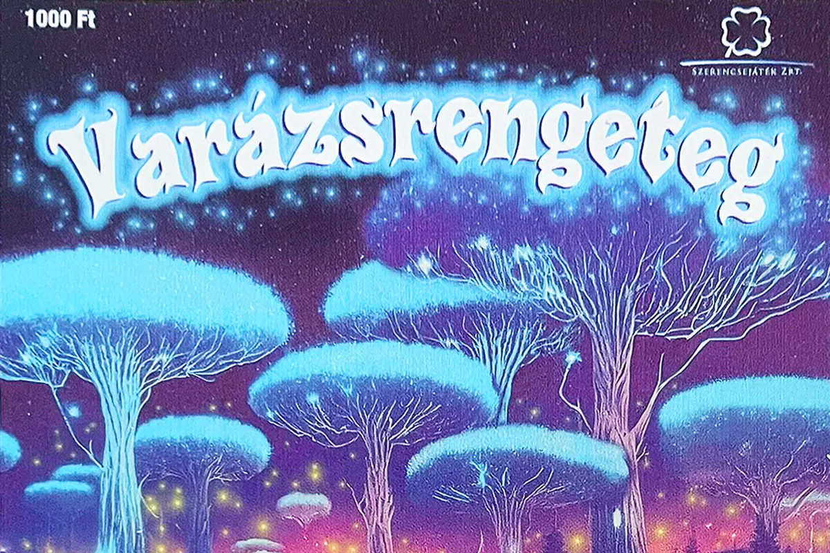Varázsrengeteg hagyományos kaparós sorsjegy Magyarországon, mesés erdő témájú dizájnnal